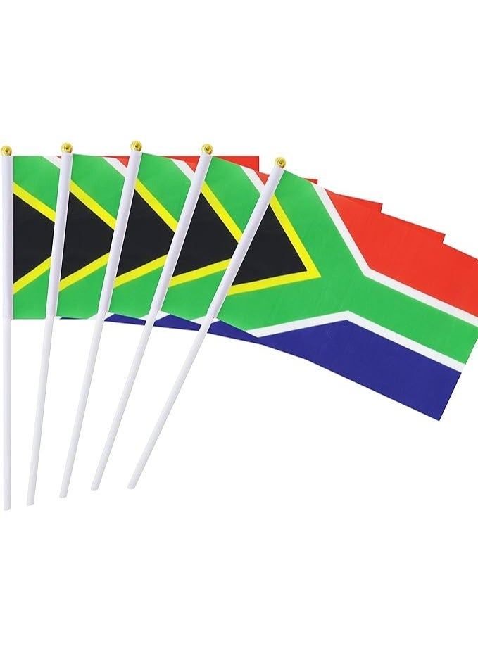 علم جنوب أفريقيا الوطني حجم A5 يدوي مع عصا – قماش متعدد الألوان – عبوة 5 قطع - Image 1